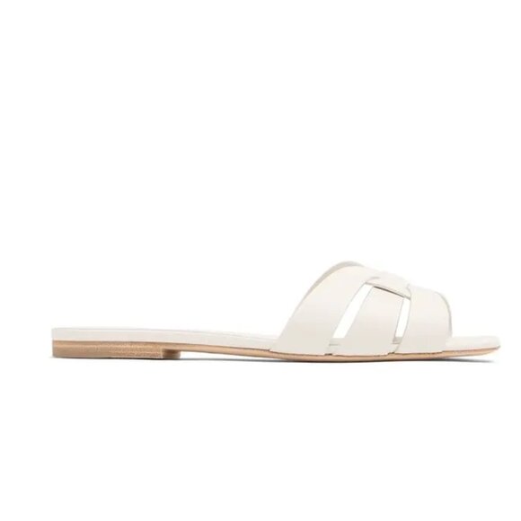 NWT Saint Laurent Tribute 10mm Flat Mule Sandals Sz 41.5 White Smooth Leather - Picture 1 of 10